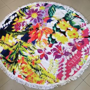 100% cotton terry/ velour reactive printed Round Beach Towel with tassels